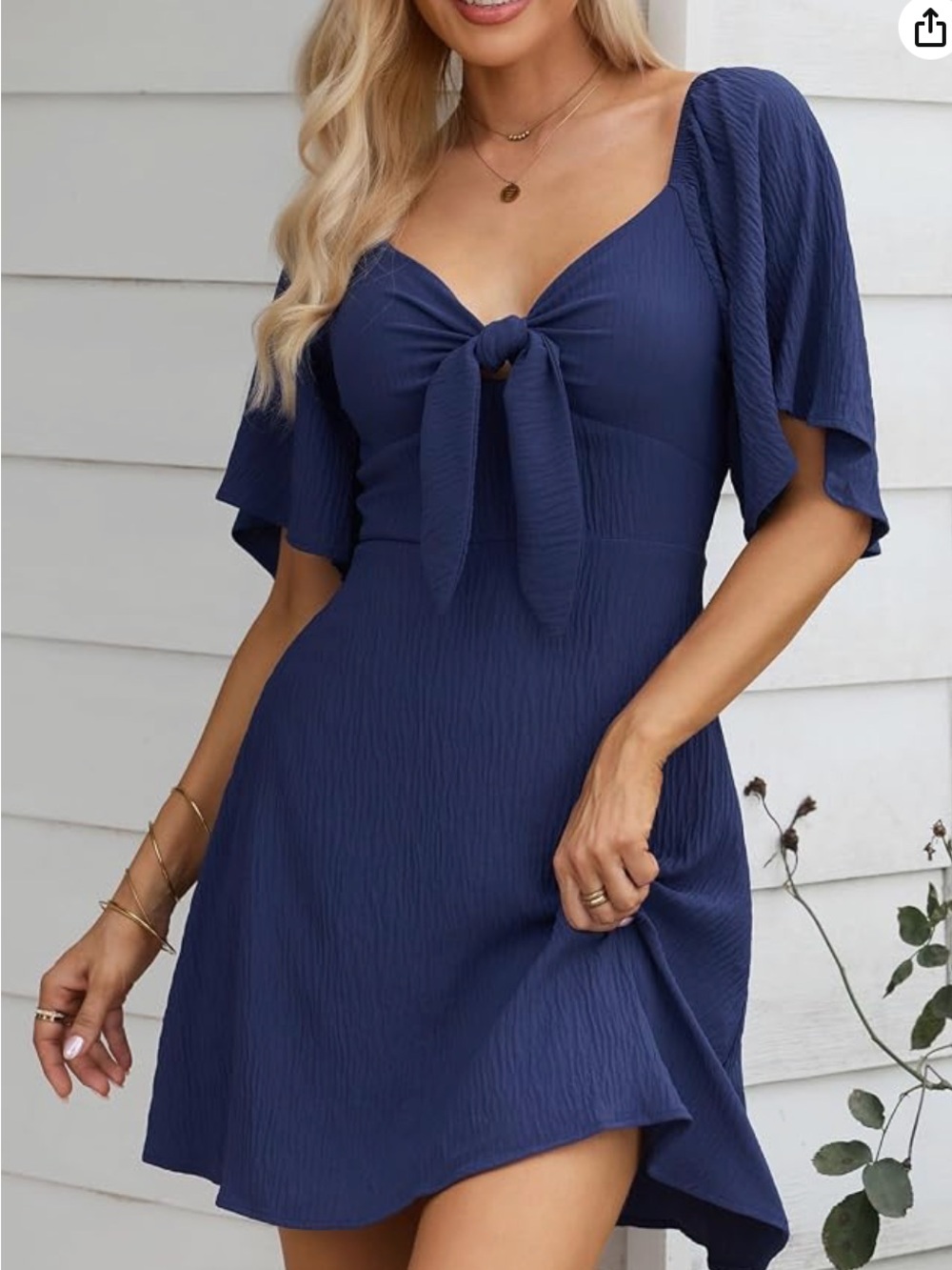 Dokotoo Navy Women’s Flutter Sleeve Tie Front Dress - size XL